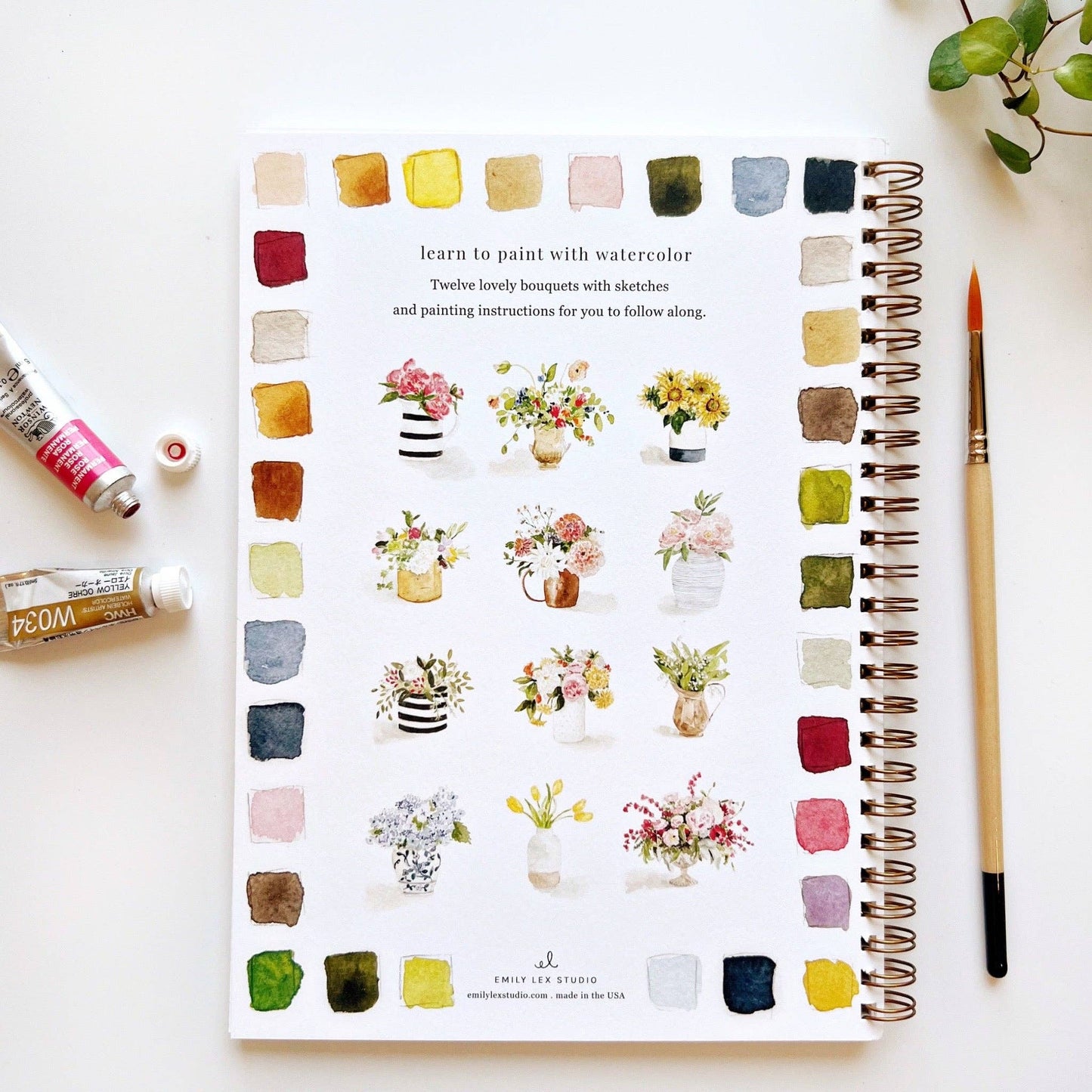 Bouquets Watercolour Paint Workbook by Emily Lex
