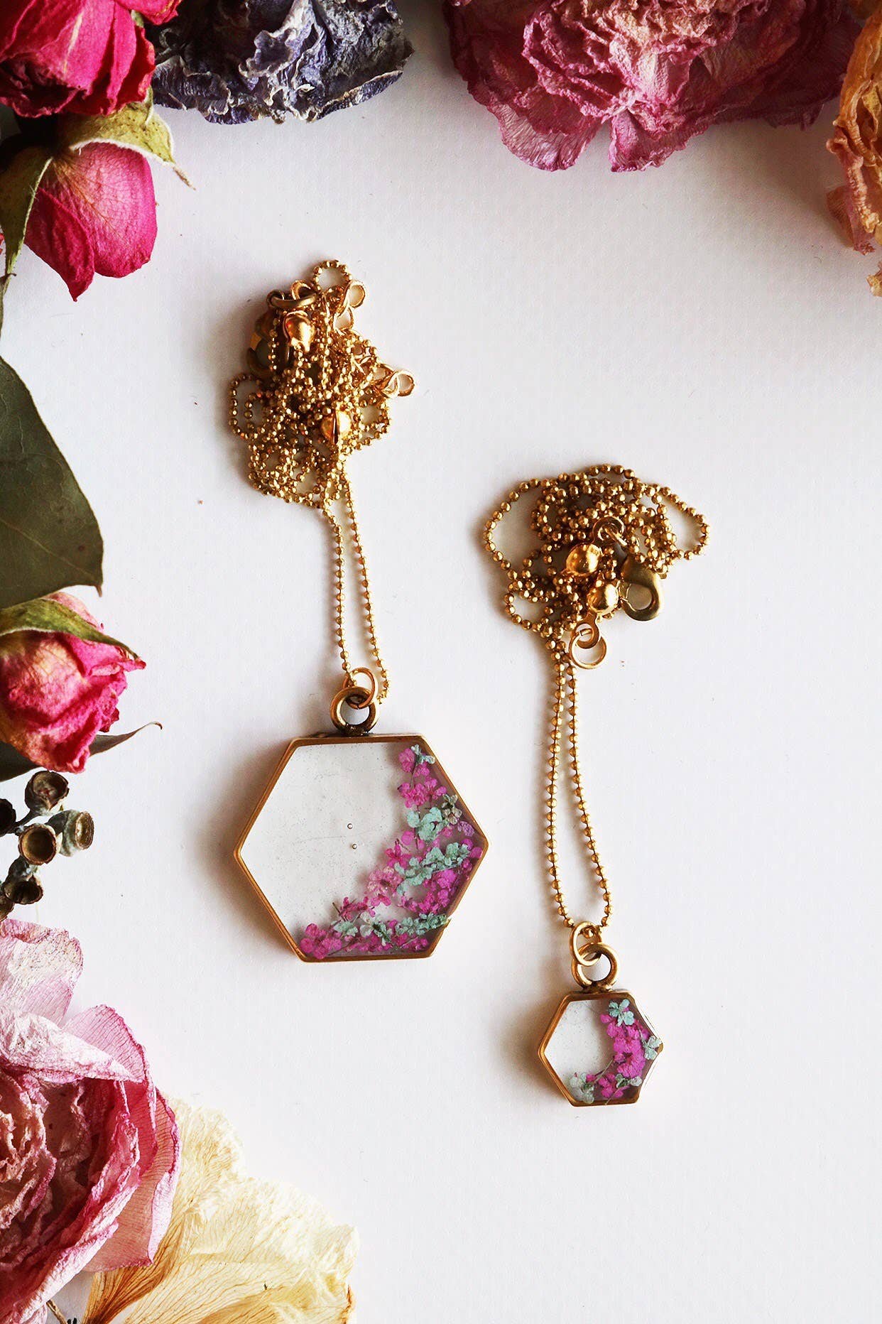 Hexagon Necklace | Large Gold Asparagus Fern