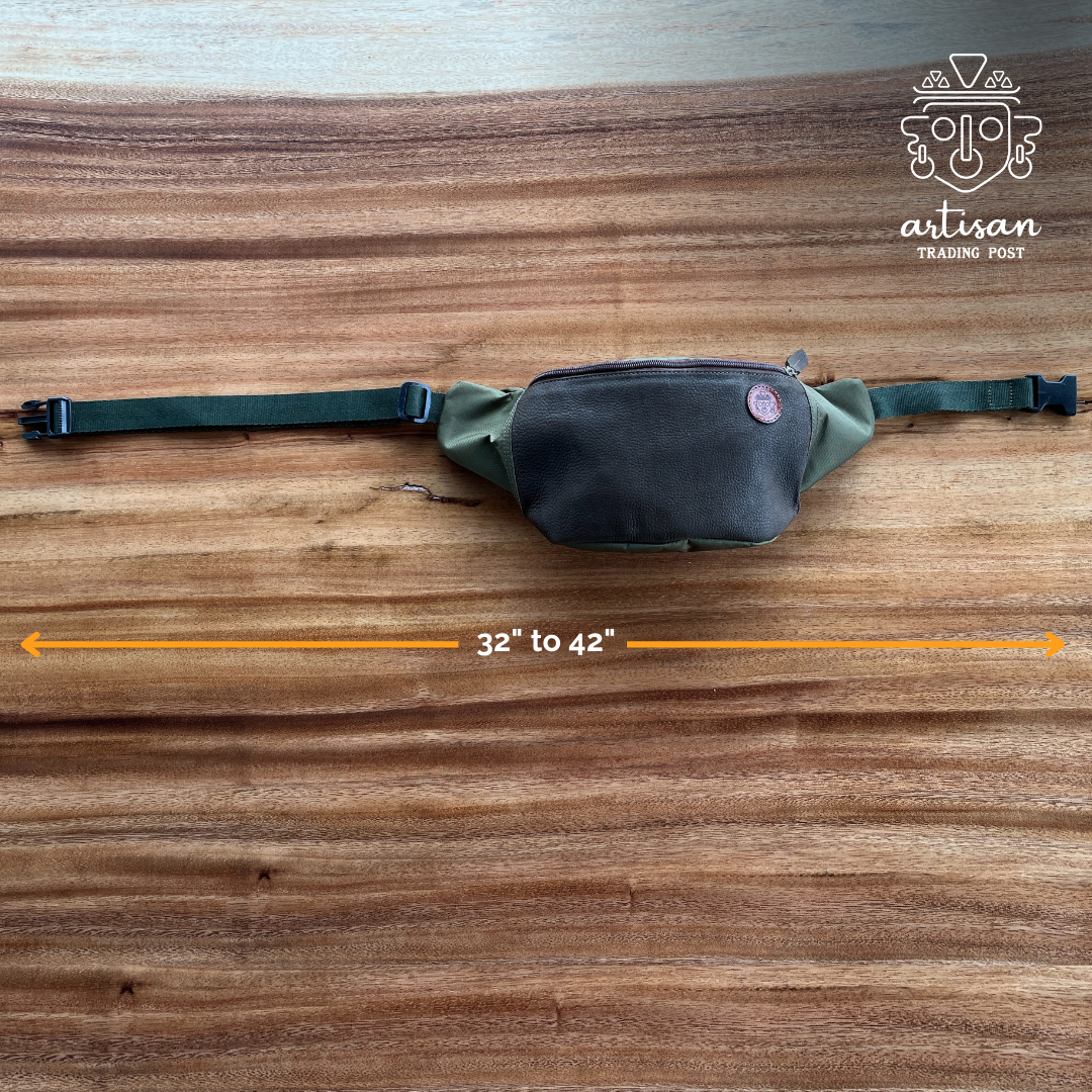 Utility Belt Bag | Green Nylon & Leather Fanny Pack