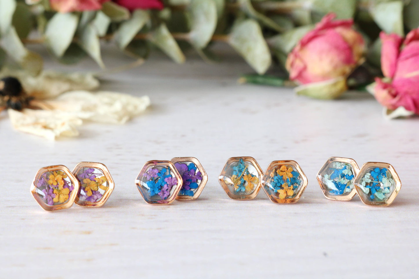 Clous d'oreilles hexagonaux | Silver Nature