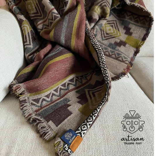 Wool Cottage Blanket | Green Earth Aztec