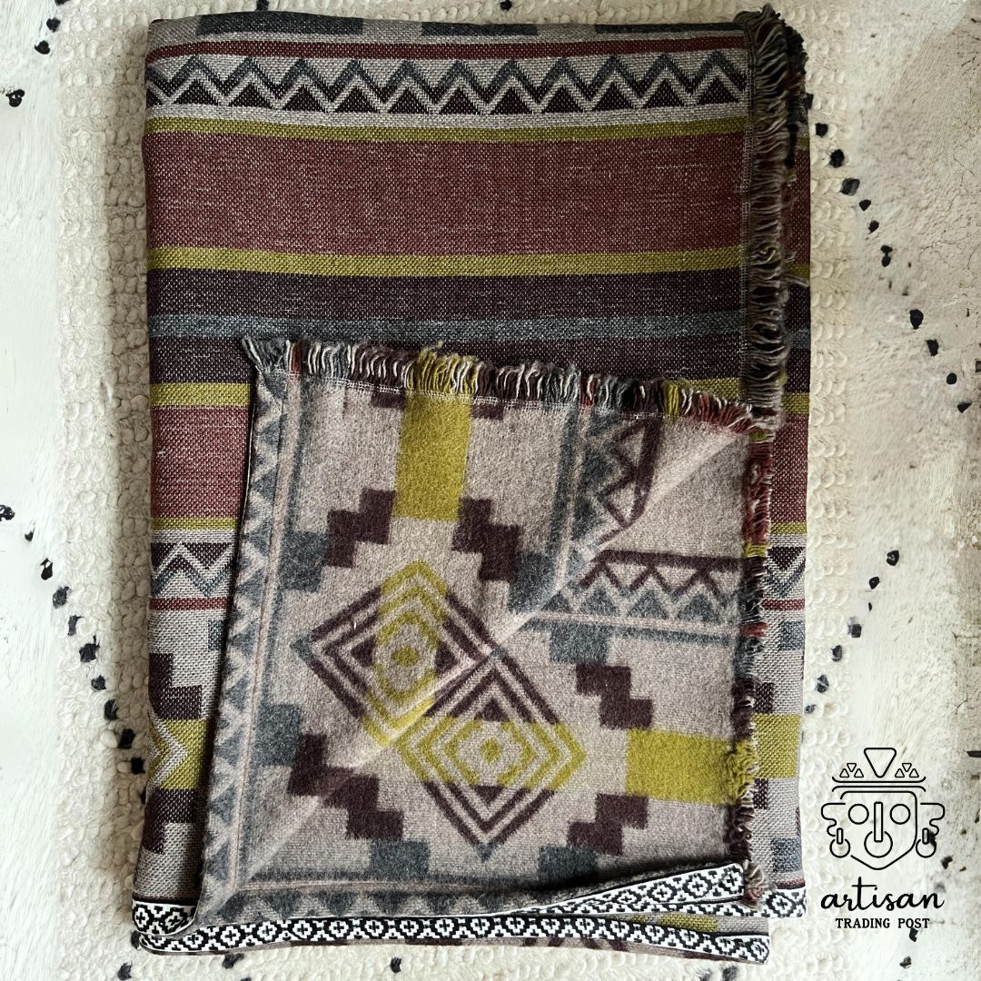 Wool Cottage Blanket | Green Earth Aztec