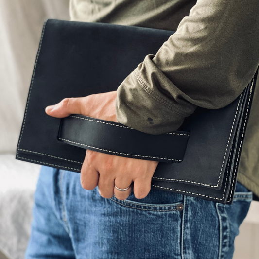 Small Leather Tablet Portfolio | Midnight Black