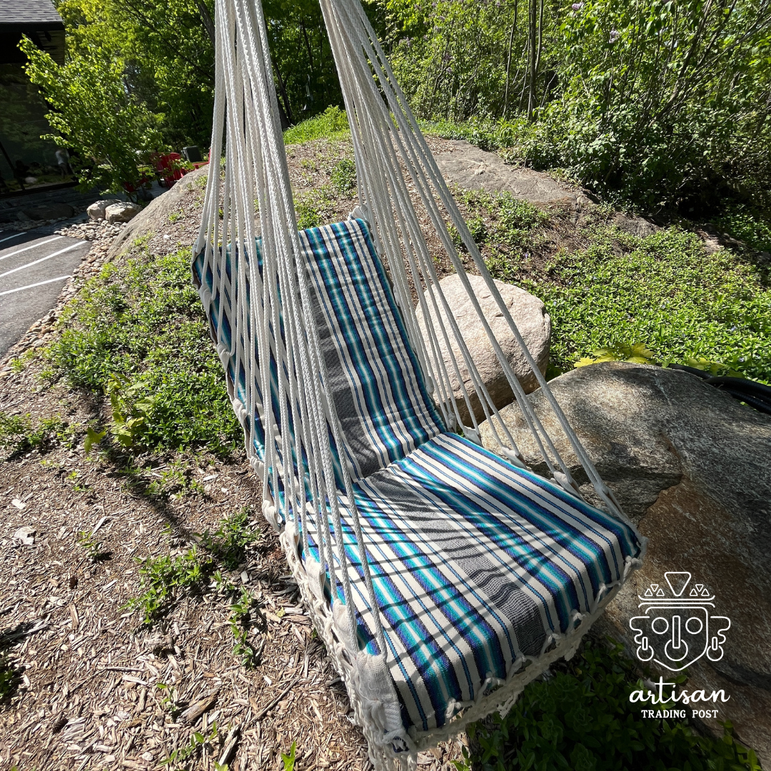Chaise hamac rembourrée | Rayures turquoise