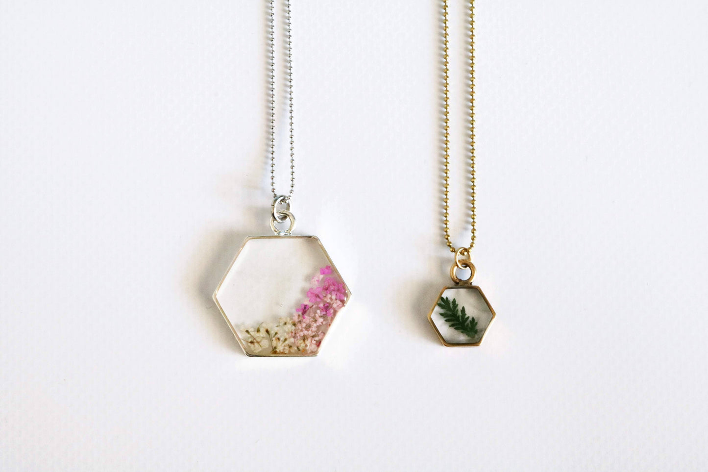 Hexagon Necklace | Large Gold Asparagus Fern