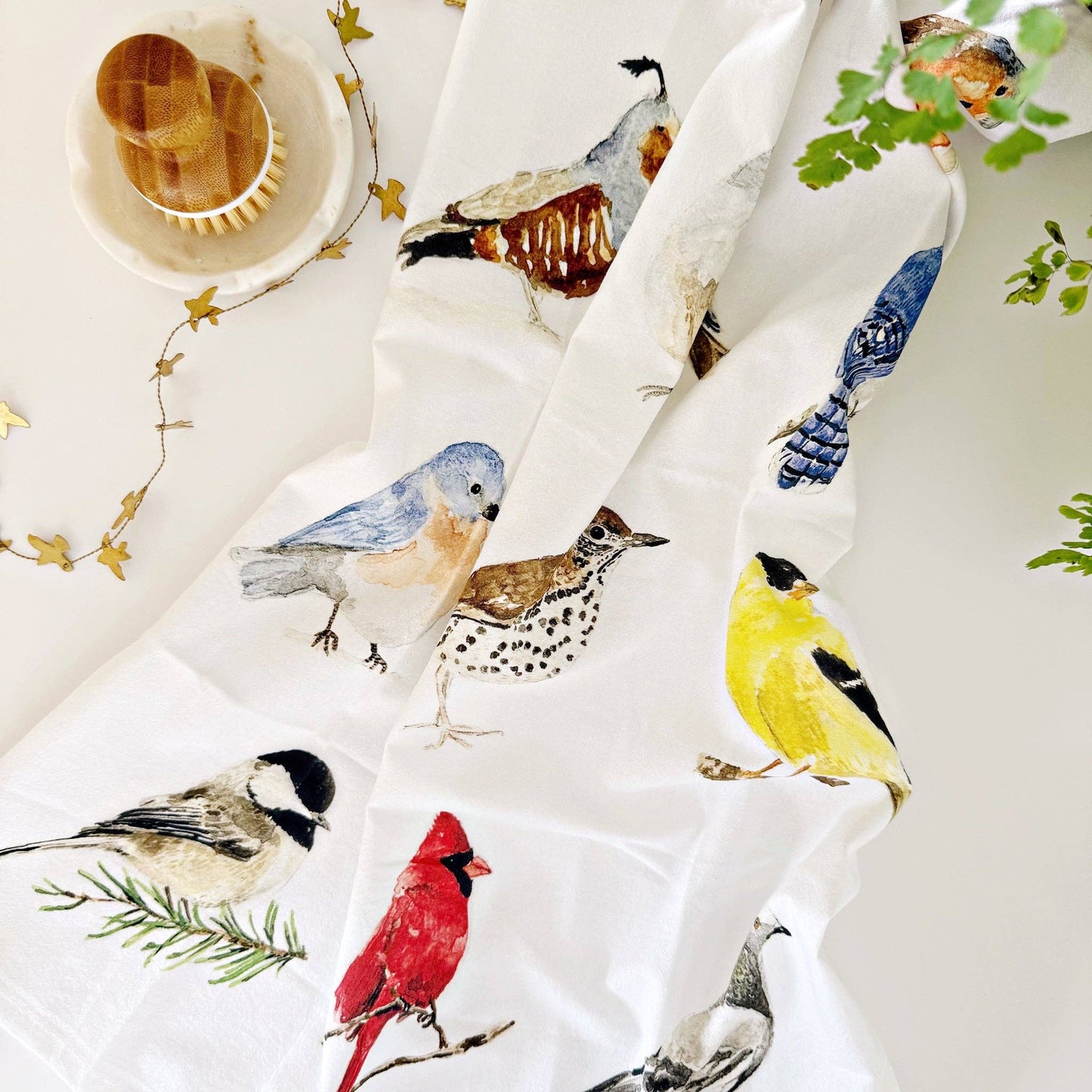 Birds Watercolour Print Tea Towel