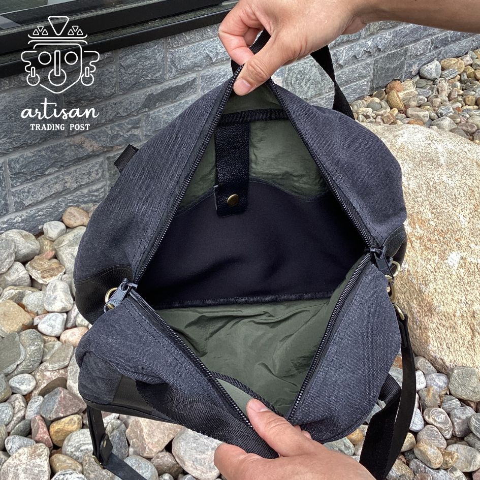 Canvas & Leather Weekender Bag | Black Canvas & Black Leather