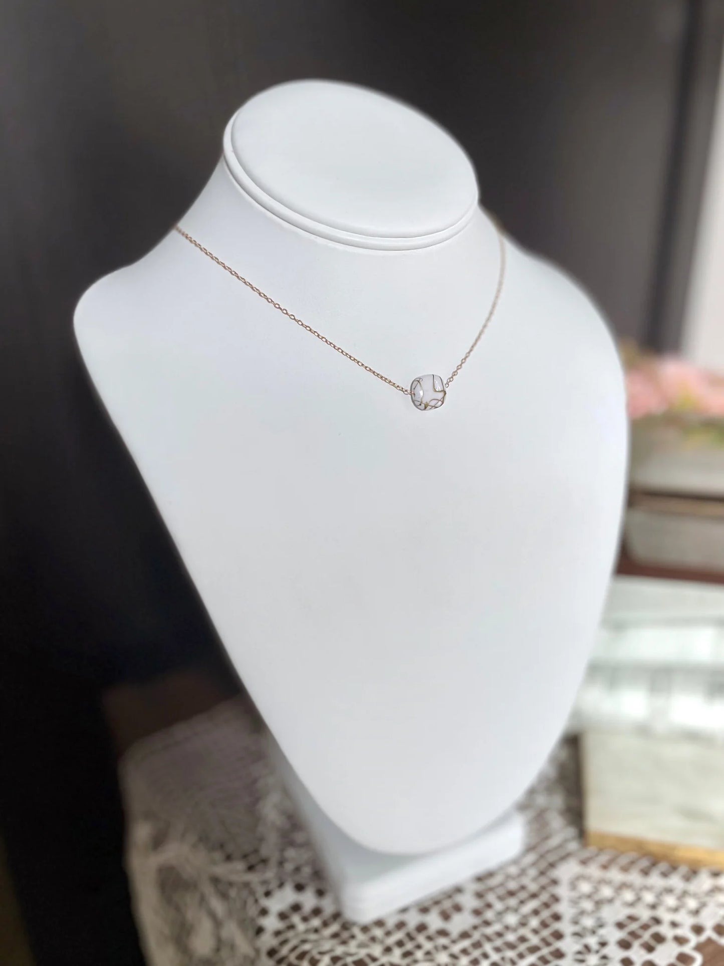 Kintsugi-inspired "I am whole" necklace | White rounded square