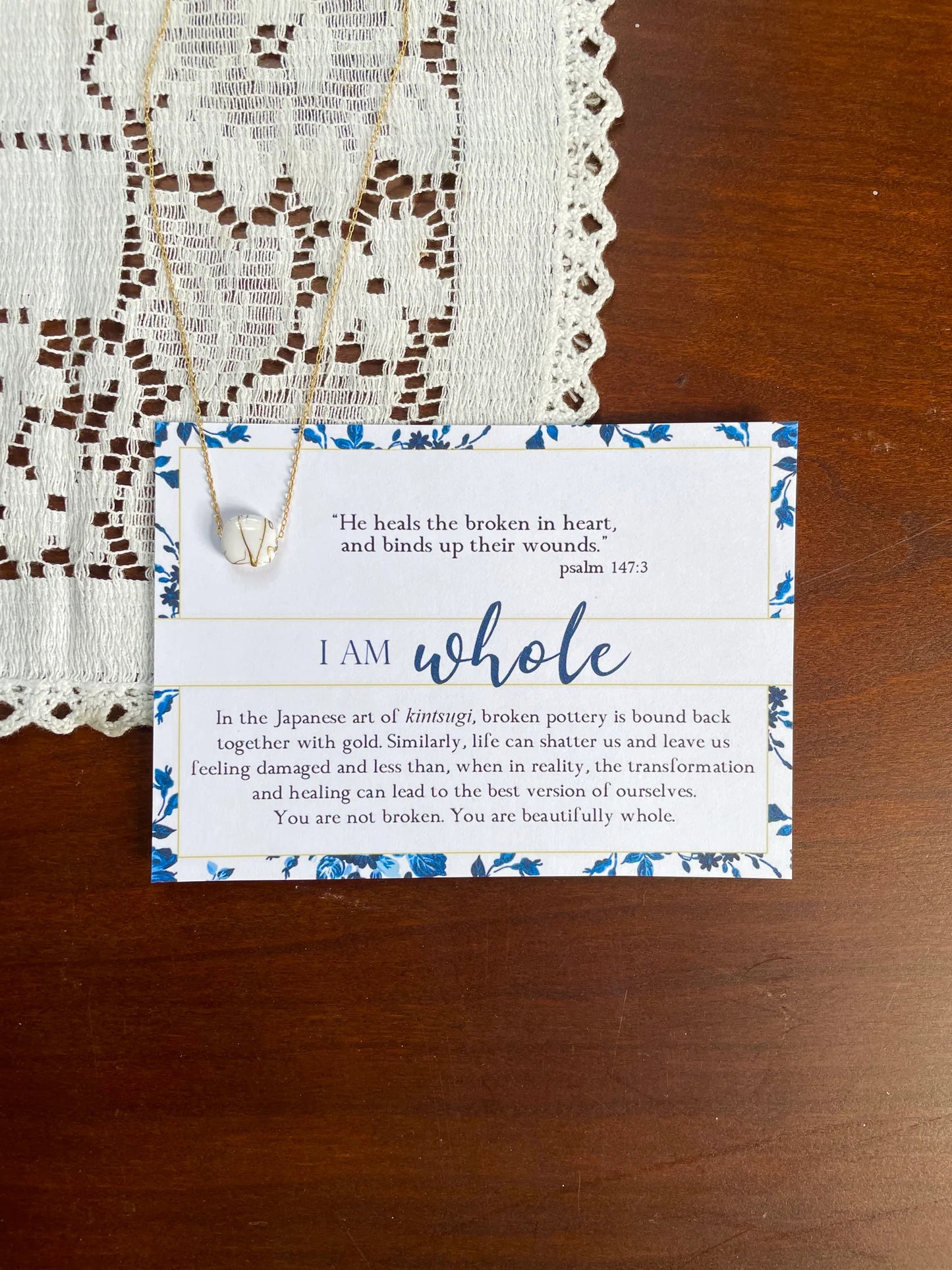 Kintsugi-inspired "I am whole" necklace | White rounded square