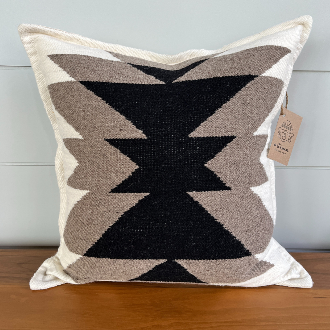 Handwoven Wool Pillow Cover | Natural with Brown & Black