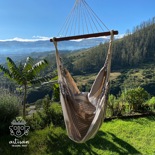 Kangaroo Hammock Chair | Natural with Steel Blue Stripes