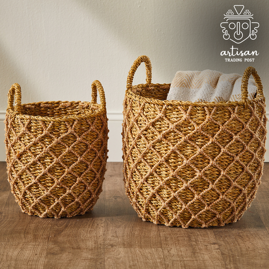 Panier de hangar à bateaux grand format | Panier artisanal en Hogla et jute