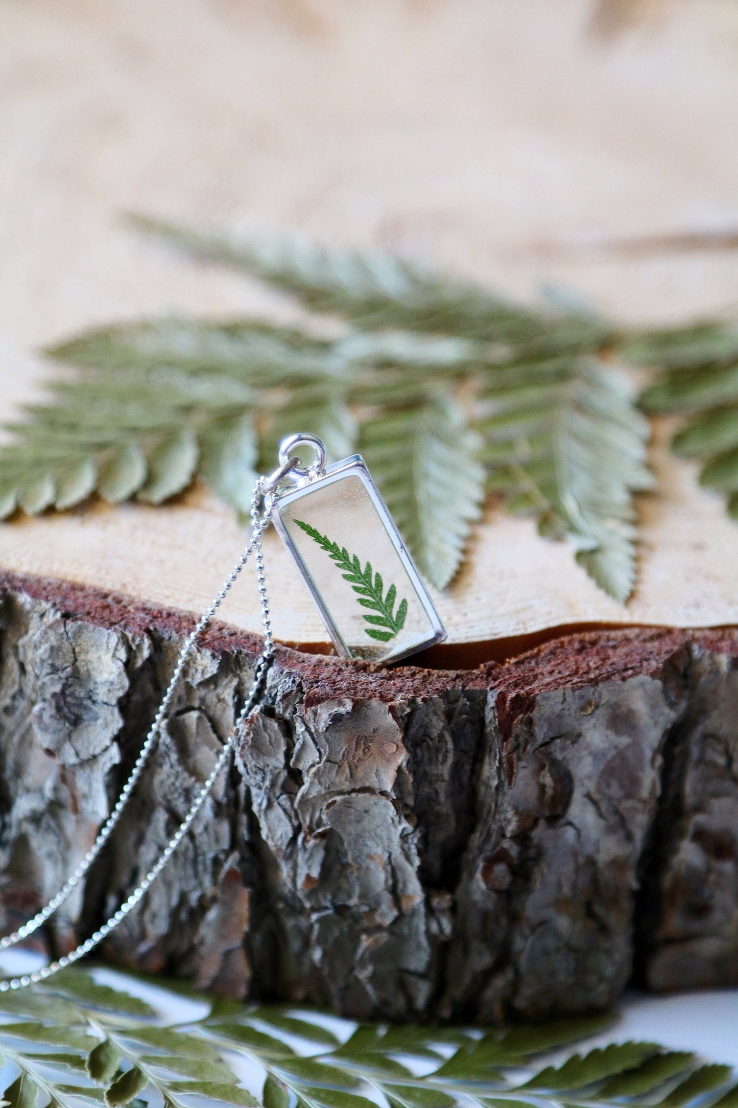 Rectangle Necklace | Large Gold Lace Fern