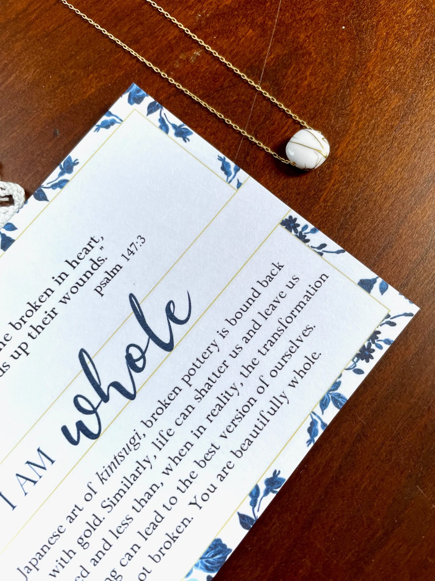 Kintsugi-inspired "I am whole" necklace | White rounded square