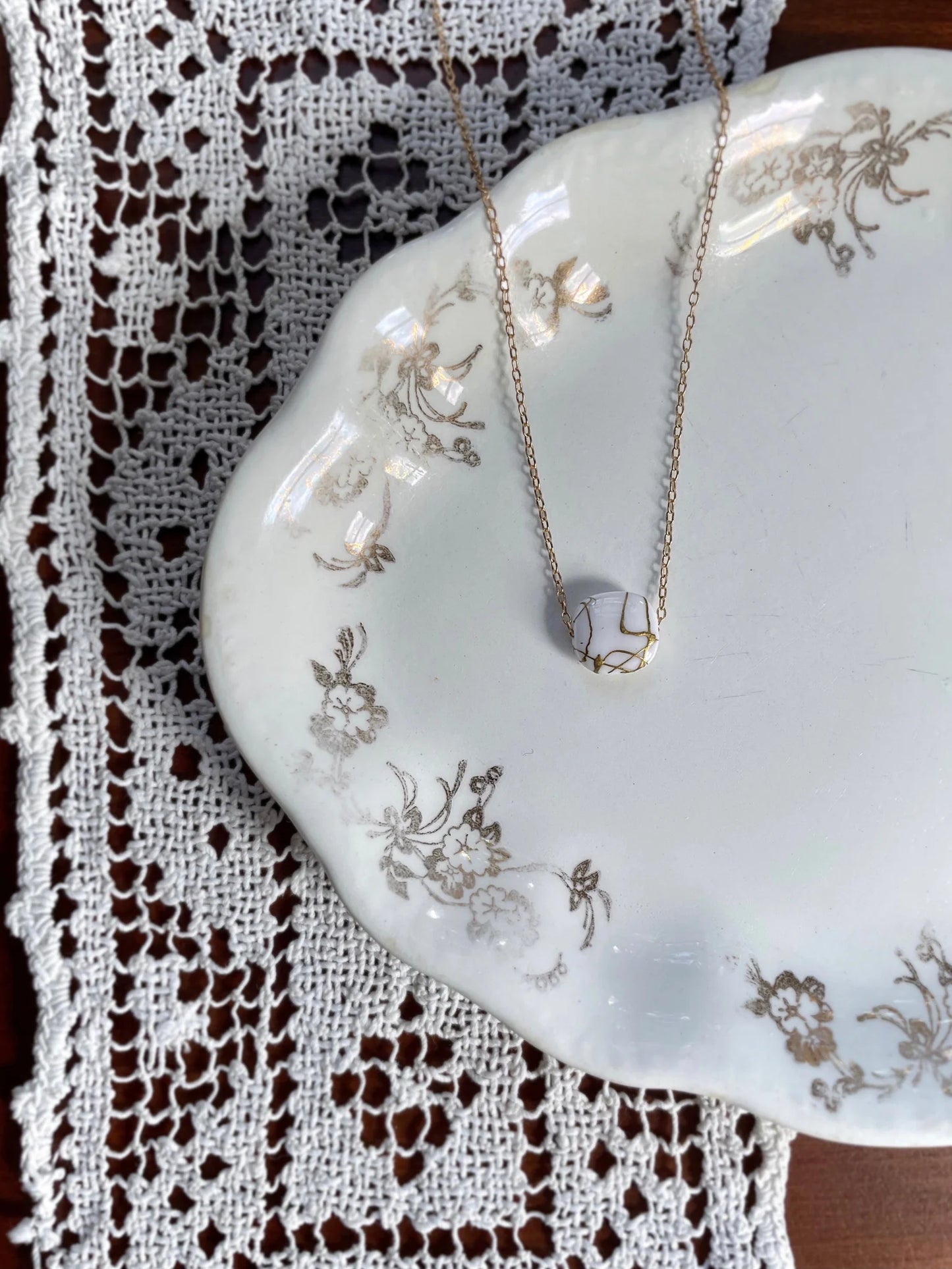 Kintsugi-inspired "I am whole" necklace | White rounded square
