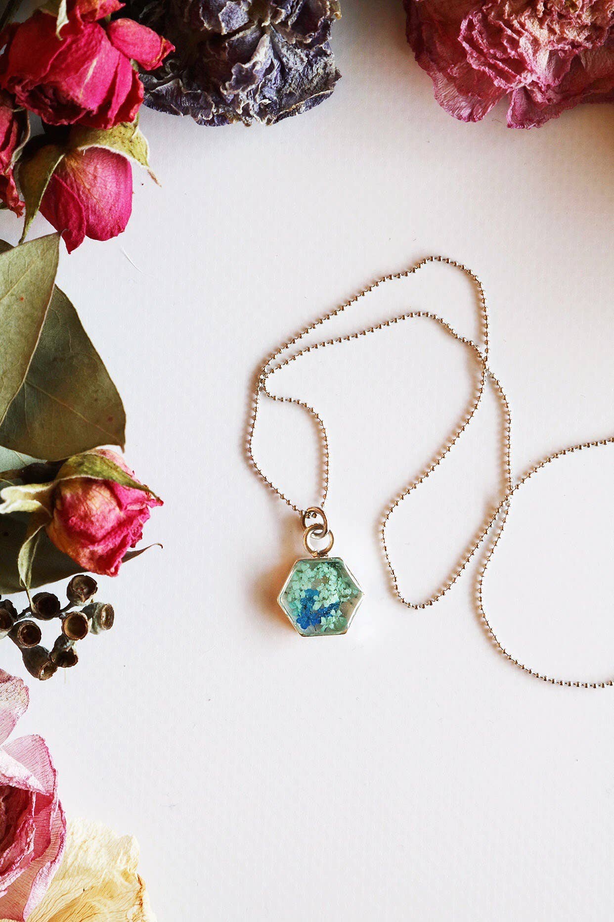 Hexagon Necklace | Large Gold Asparagus Fern