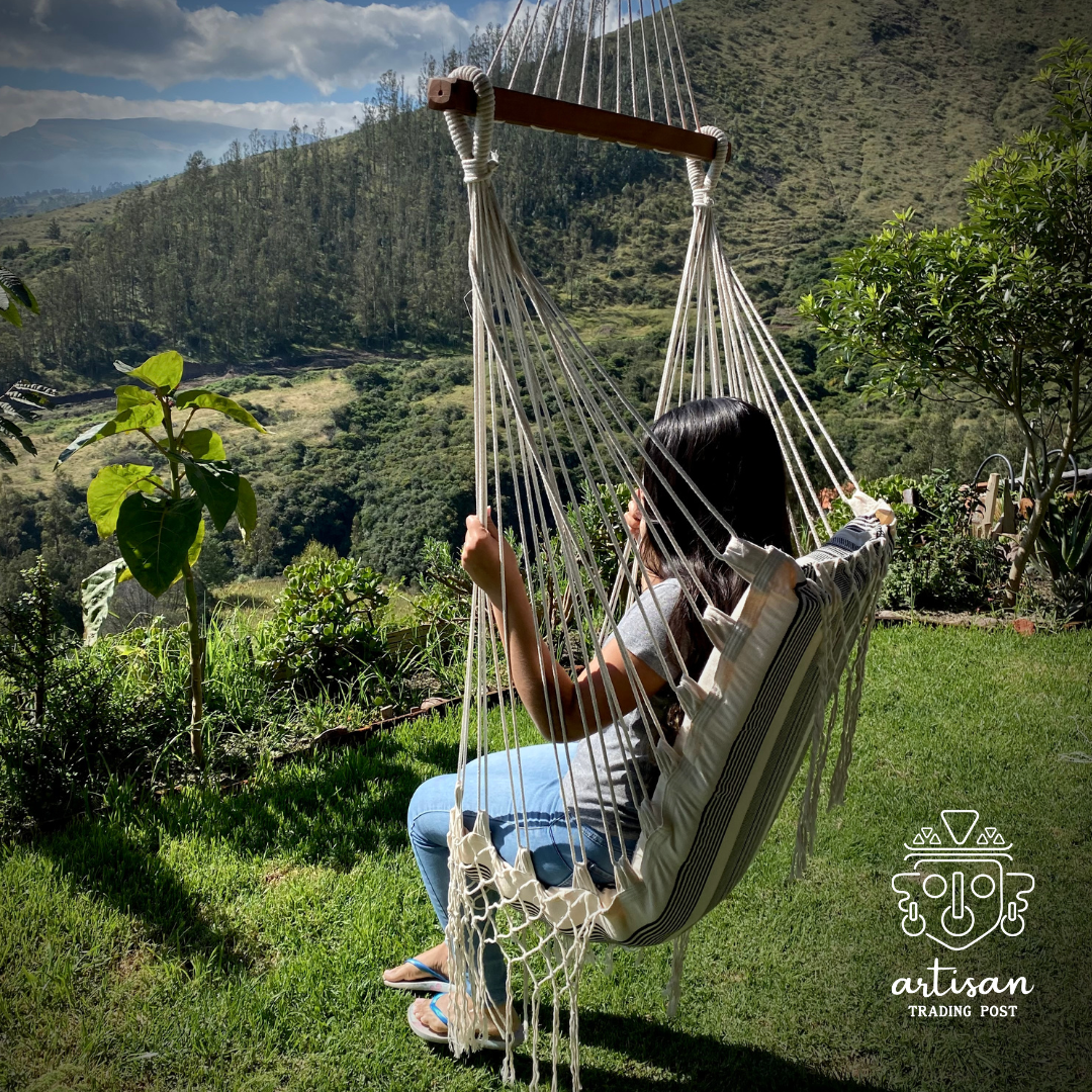Chaise hamac rembourrée | Naturelle avec rayures noires