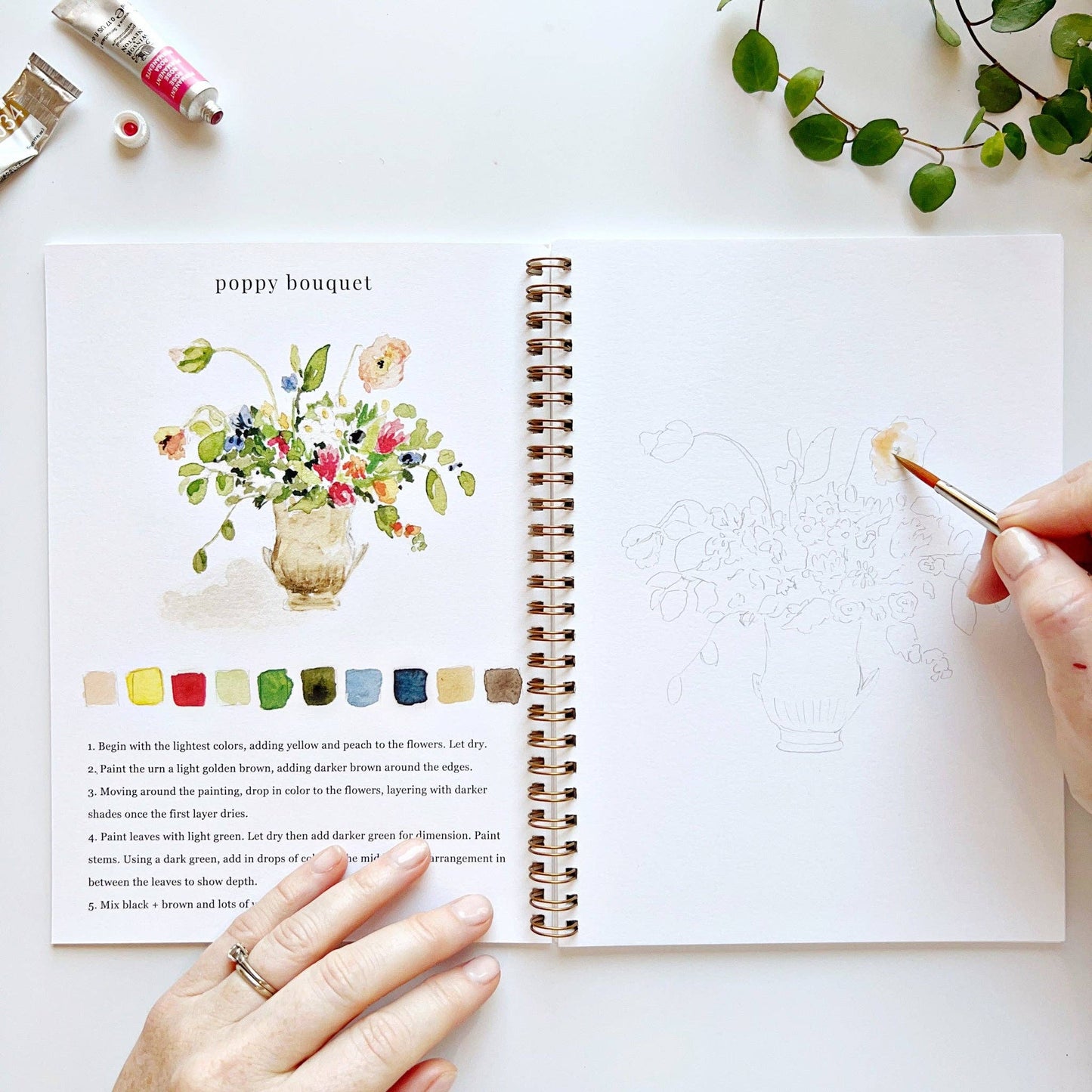 Bouquets Watercolour Paint Workbook by Emily Lex