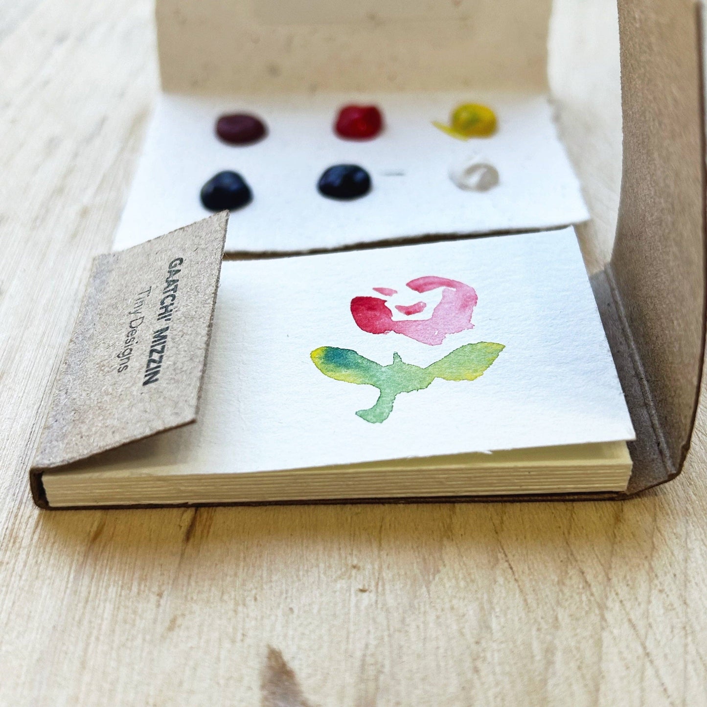 Watercolour paint travel set | Mini sketch pad with paint card