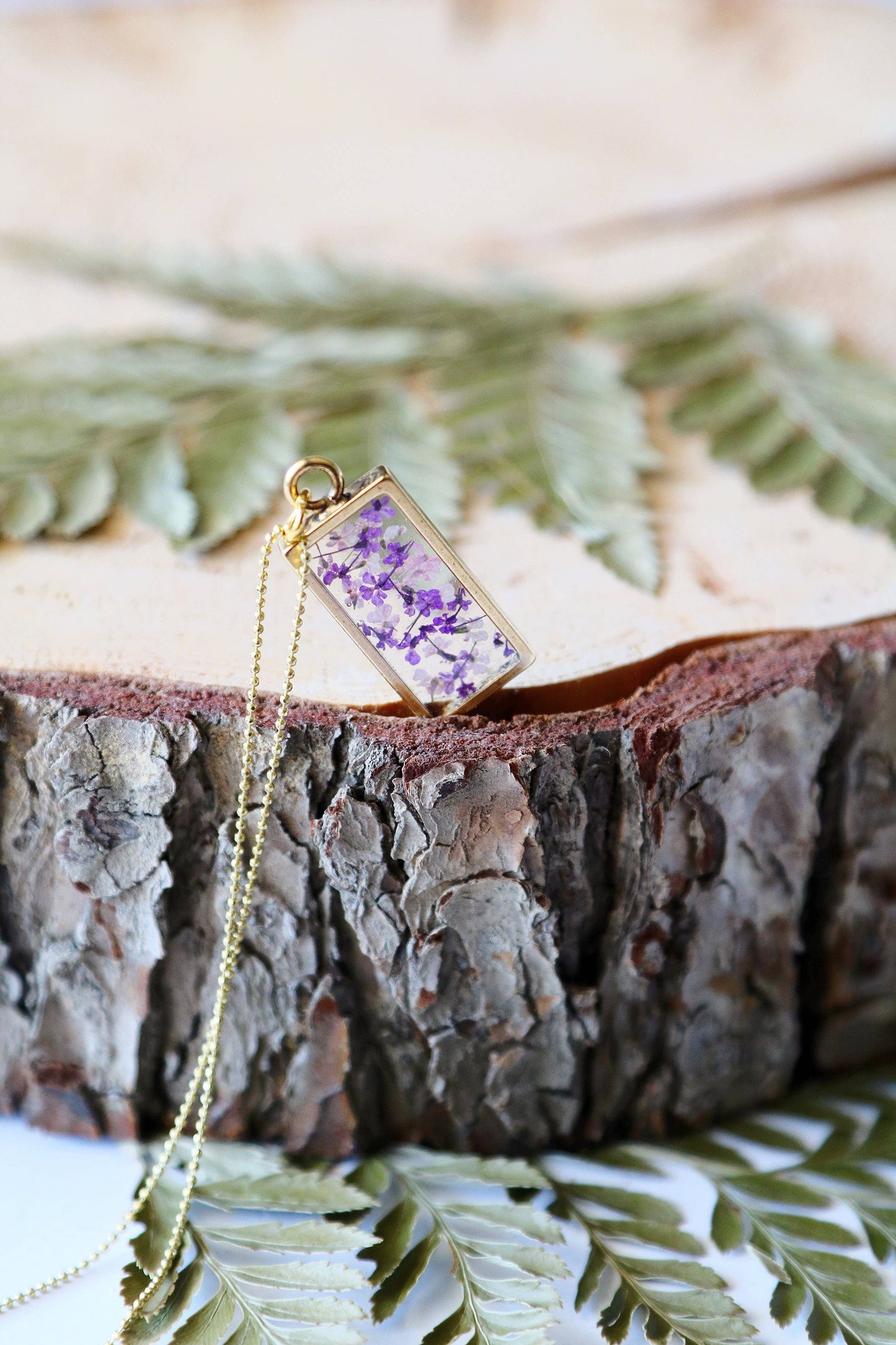 Rectangle Necklace | Large Gold Lace Fern