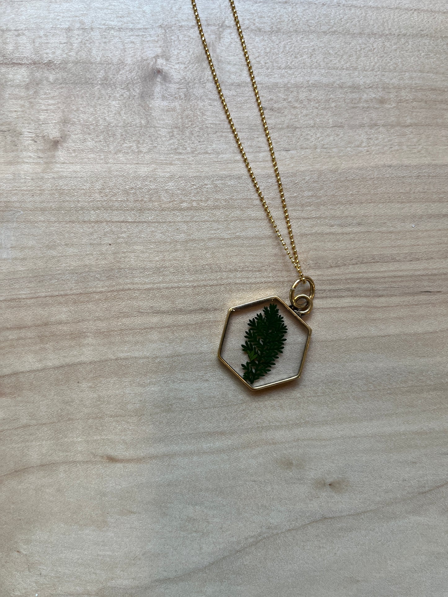 Collier Hexagone | Grande Fougère en Dentelle Dorée