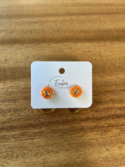 Hand-Beaded Stud Earrings with Hoop Backs
