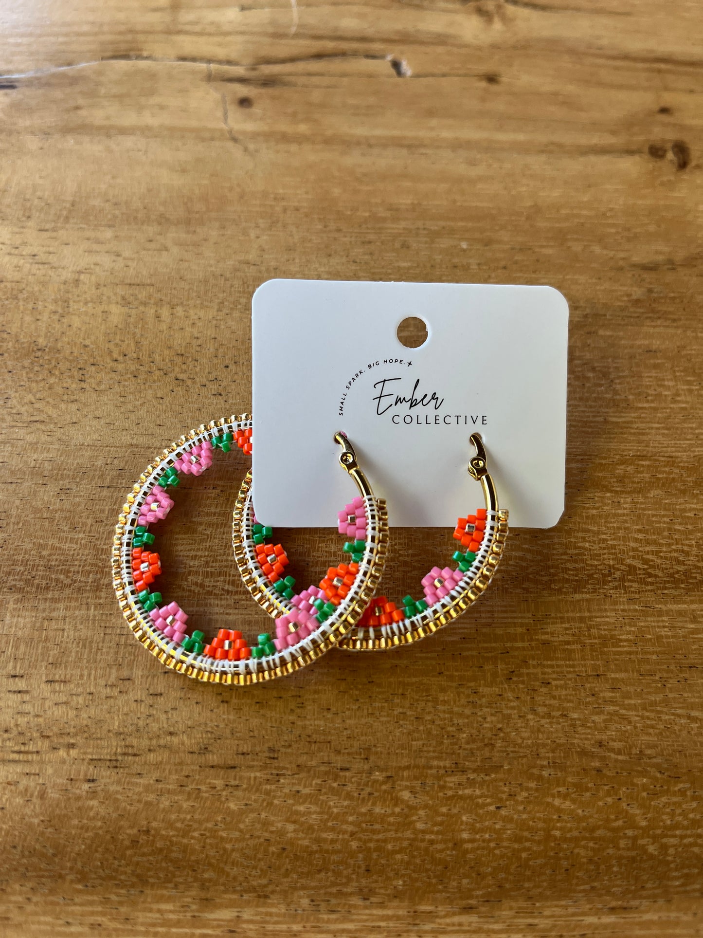 Large Floral Hand-Beaded Hoop Earrings