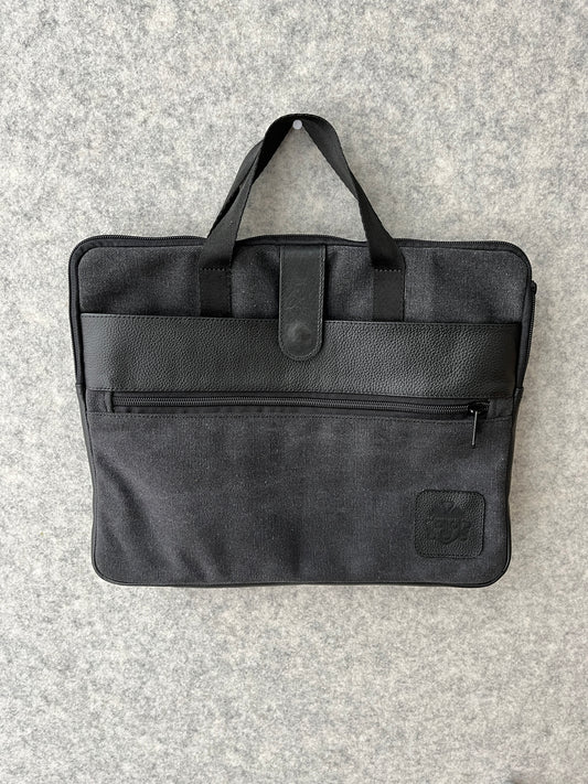 Canvas Briefcase with Leather Accents | Charcoal with Black