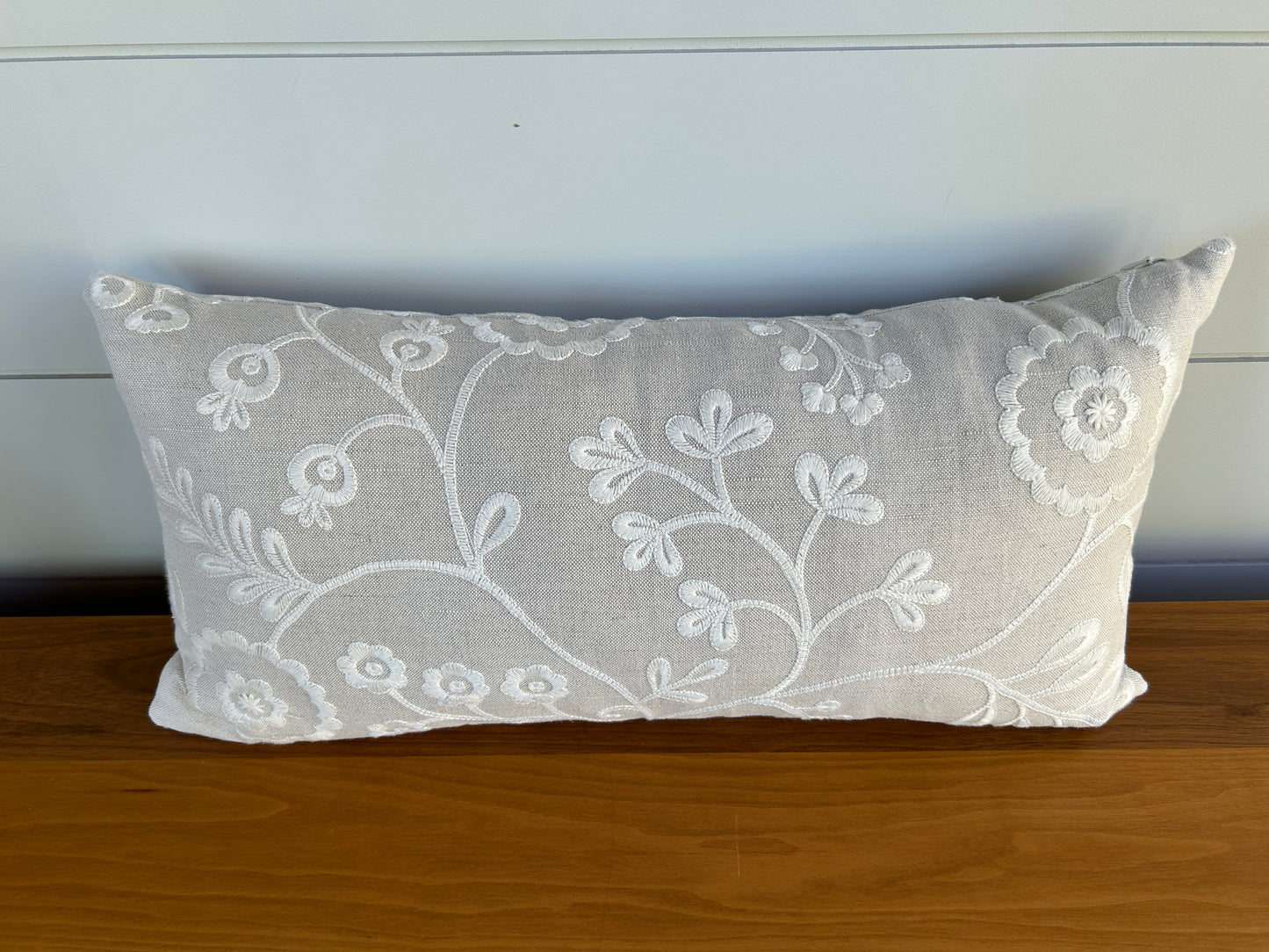 Lumbar Pillow | Embroidered Oatmeal Linen