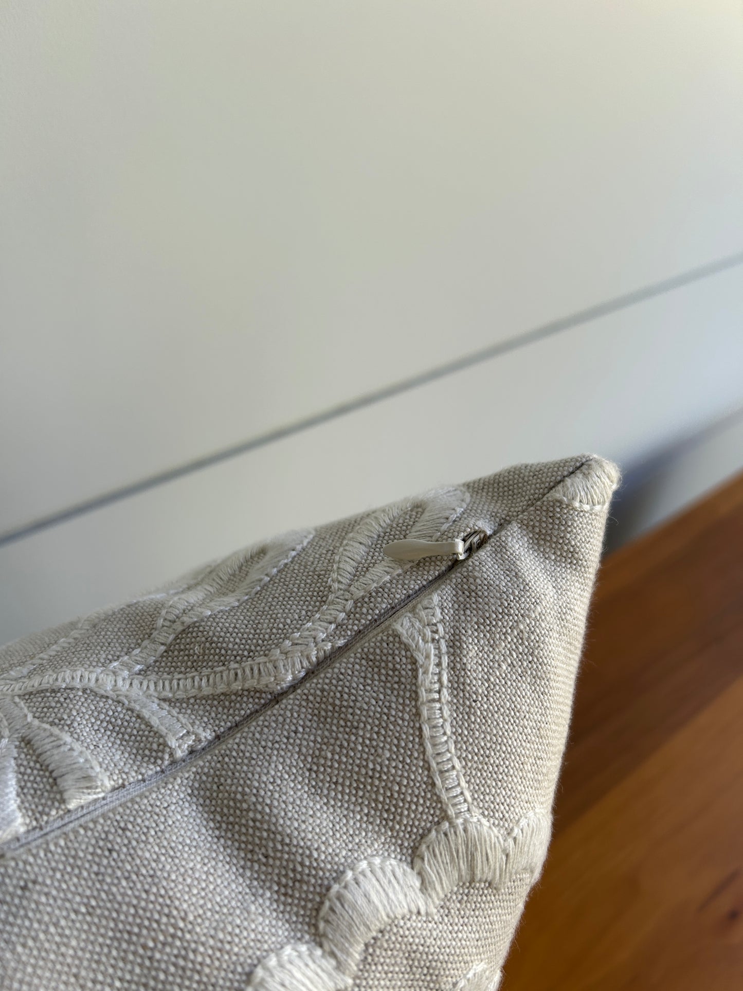 Lumbar Pillow | Embroidered Oatmeal Linen