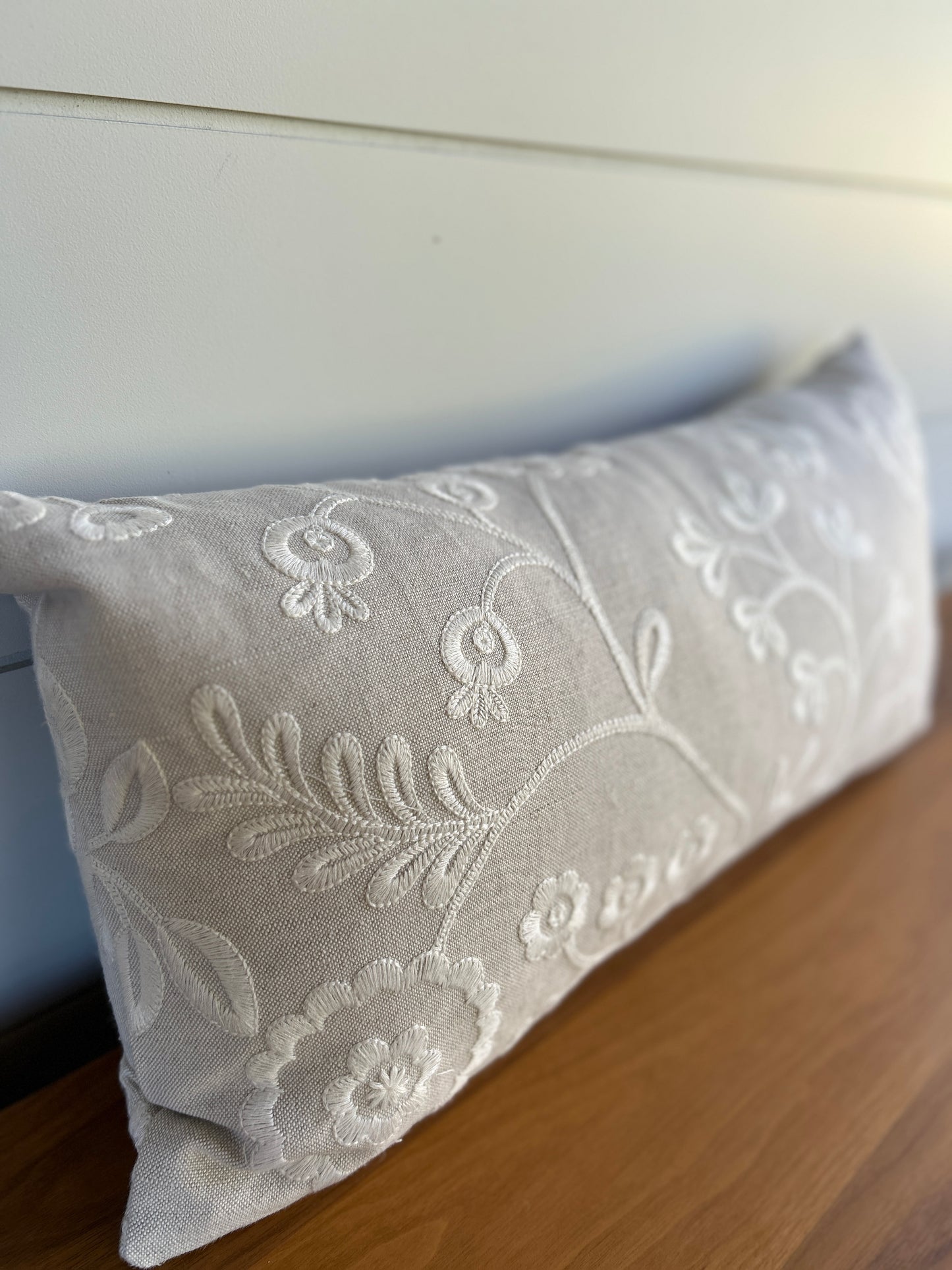 Lumbar Pillow | Embroidered Oatmeal Linen