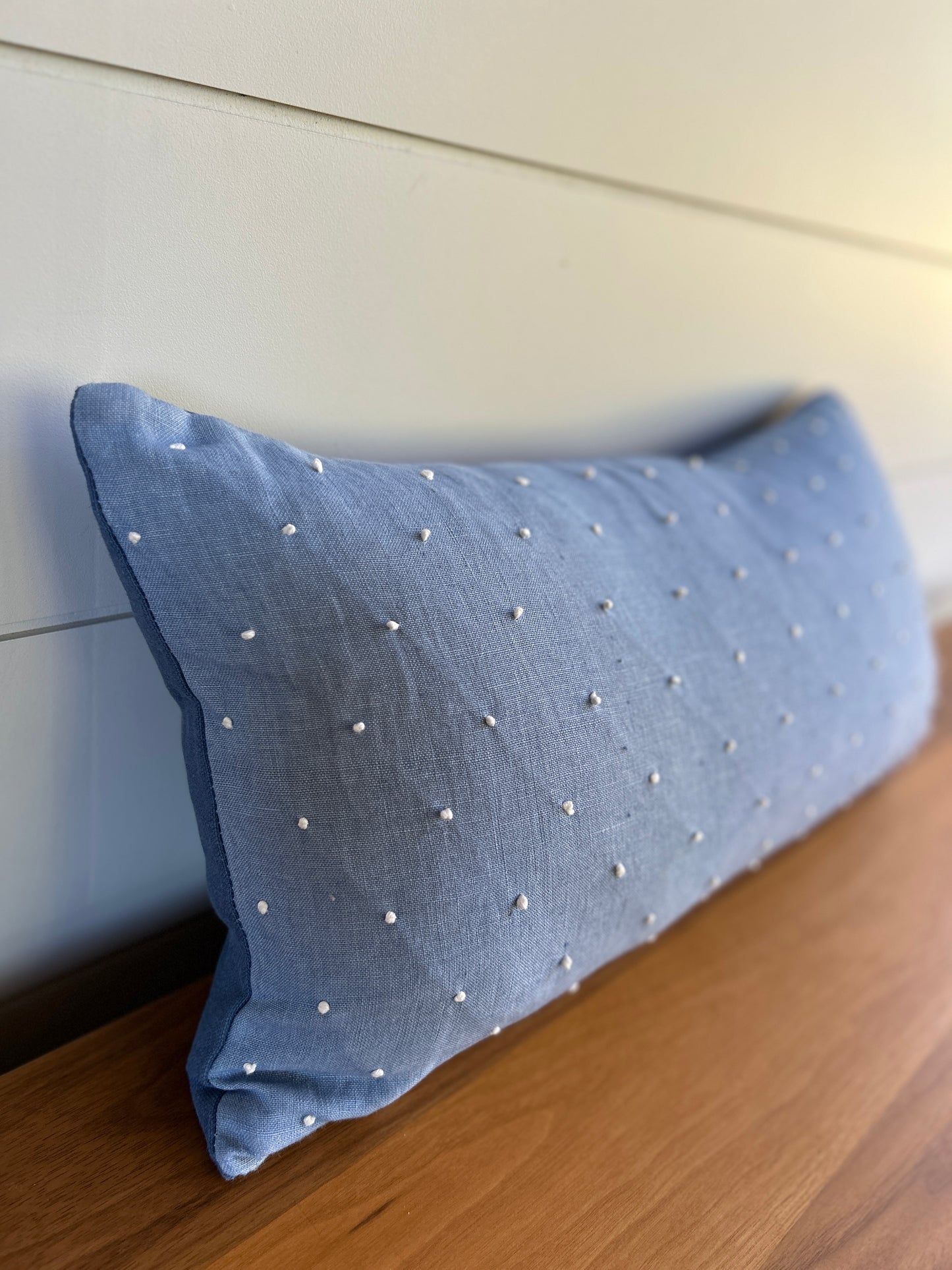 Lumbar Pillow | Blue Linen French Knot