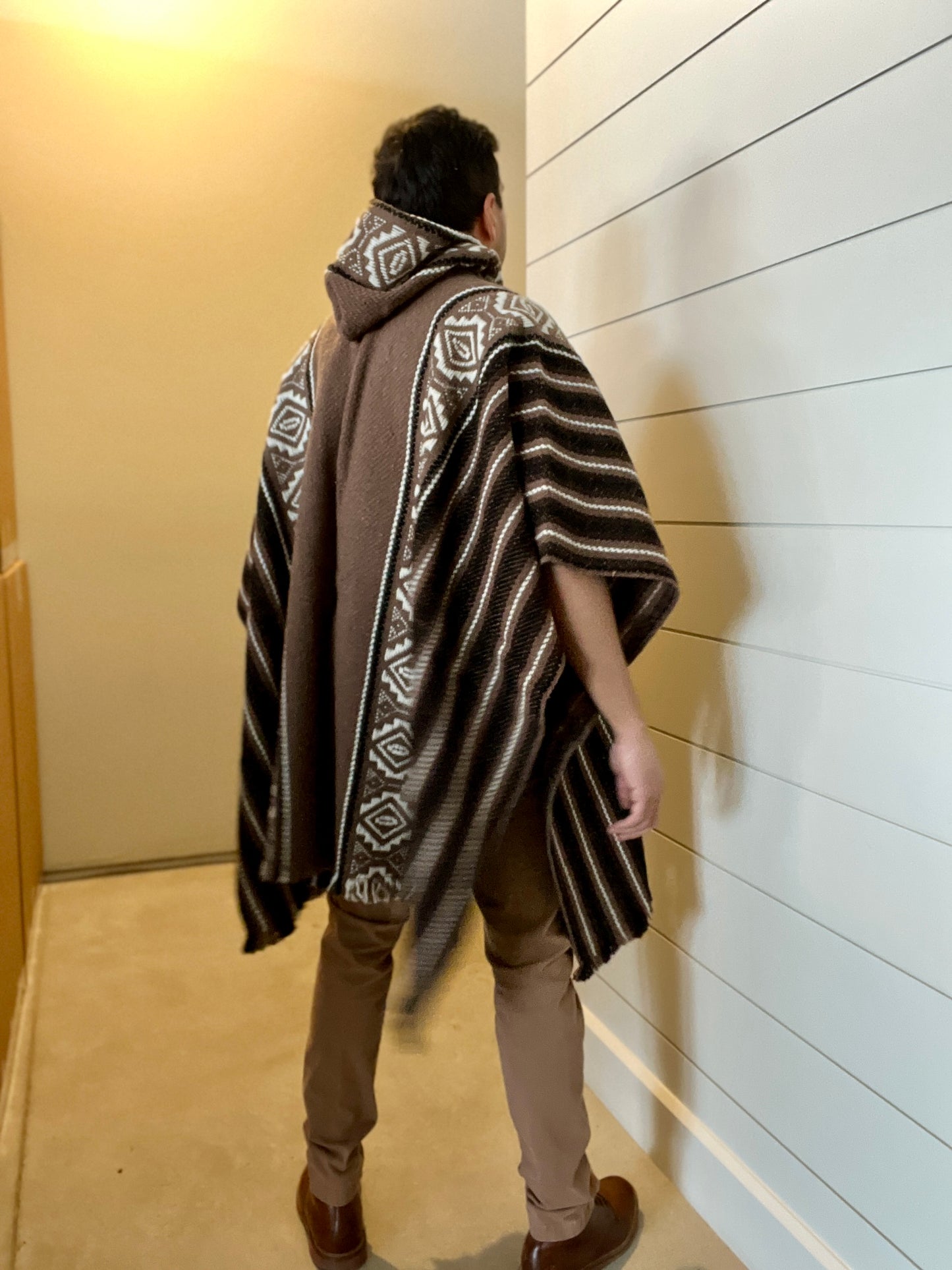 Handwoven Hooded Wool Poncho (Square Cut) | Cocoa