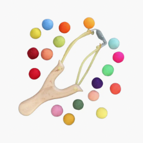 Wooden Slingshot with Felt Balls