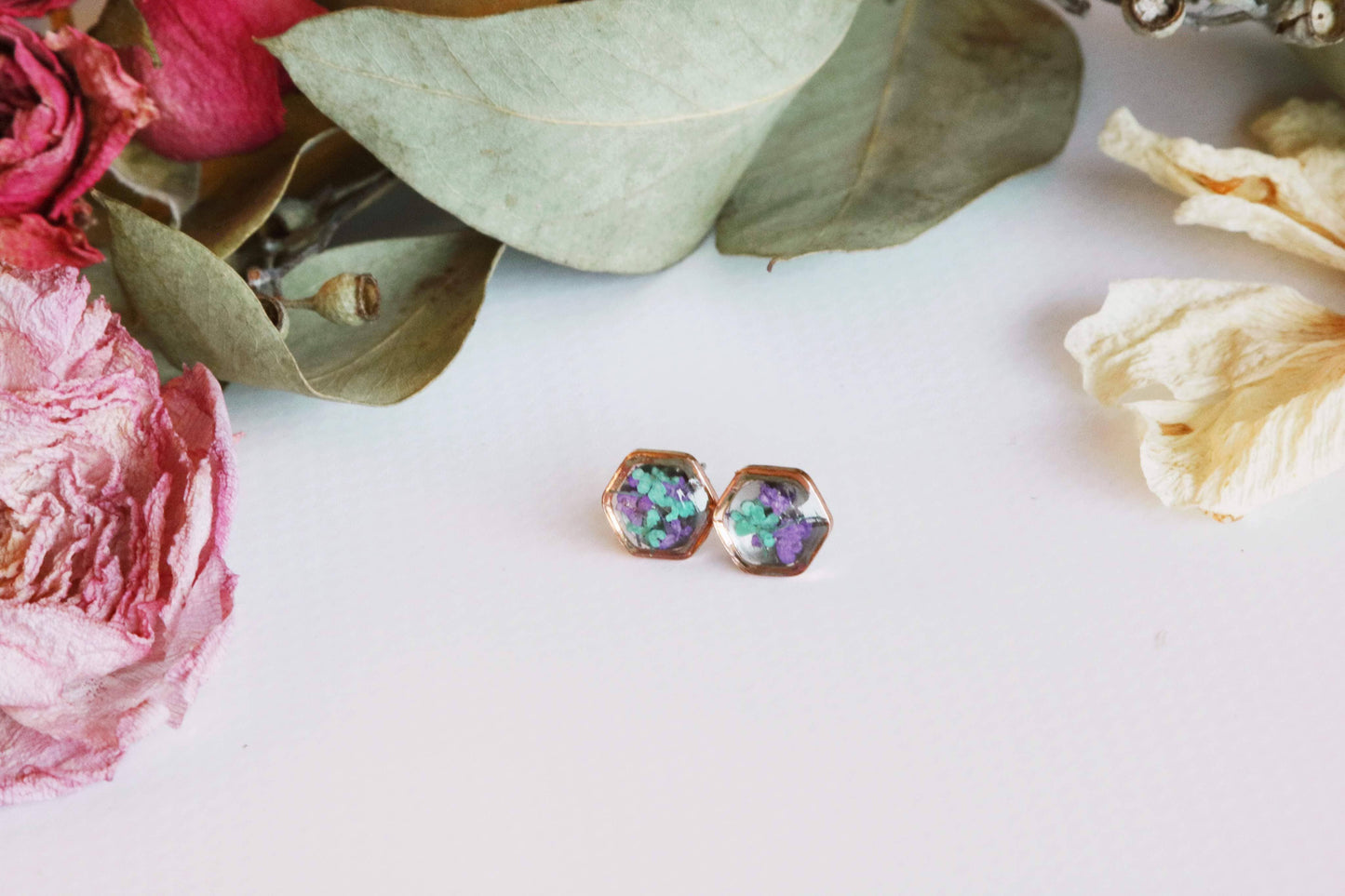 Clous d'oreilles hexagonaux | Silver Nature