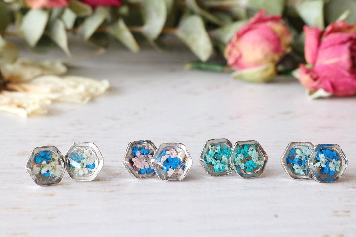 Clous d'oreilles hexagonaux | Silver Nature