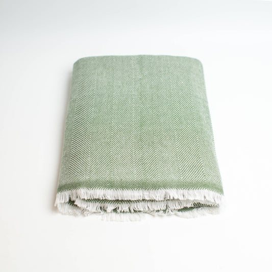 Luxury Cashmere Throw Blanket | Green Chevron