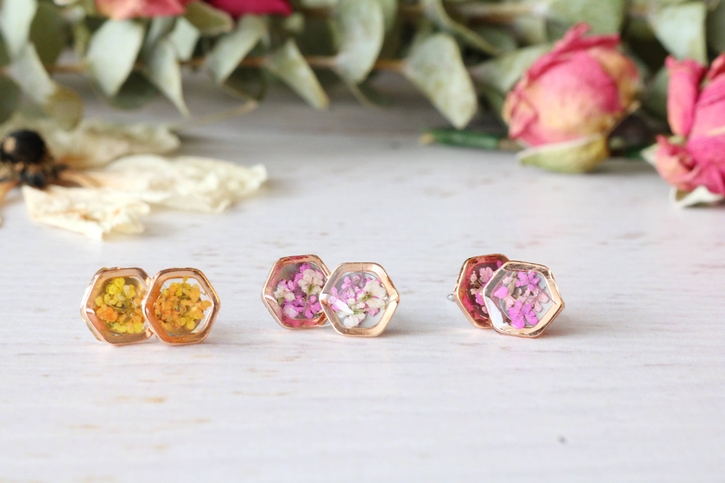 Clous d'oreilles hexagonaux | Silver Nature
