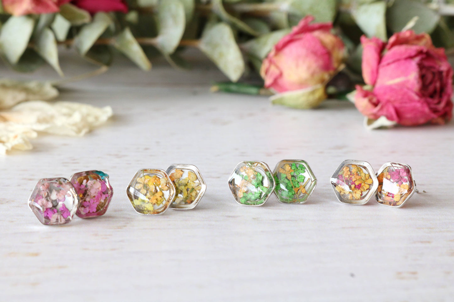 Clous d'oreilles hexagonaux | Silver Nature