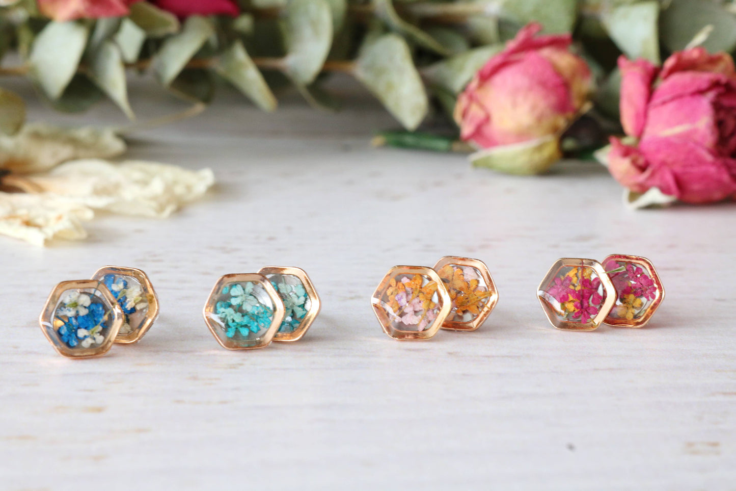 Clous d'oreilles hexagonaux | Silver Nature