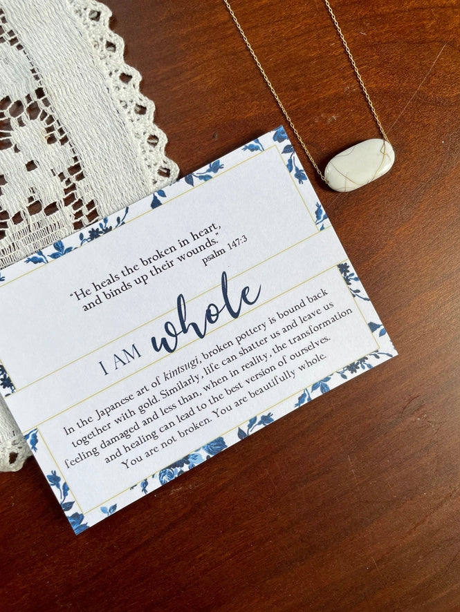 Kintsugi-inspired "I am whole" necklace | White ivory oval