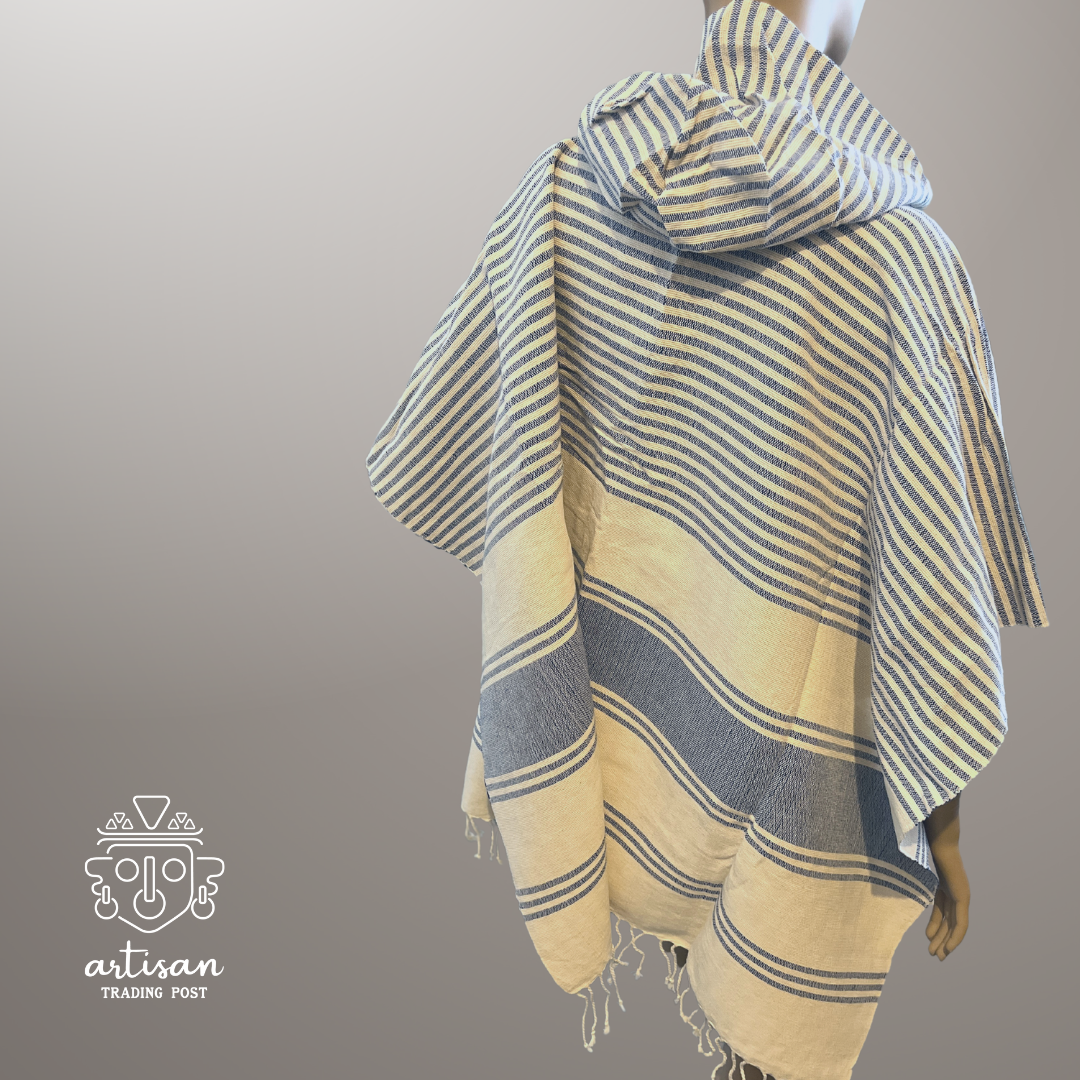 Boat Poncho | Handwoven Cotton | Lake Joseph Blue