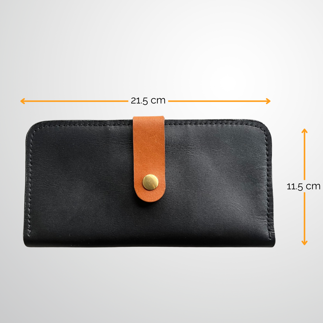 Leather Clutch Wallet | Black with Honey Brown