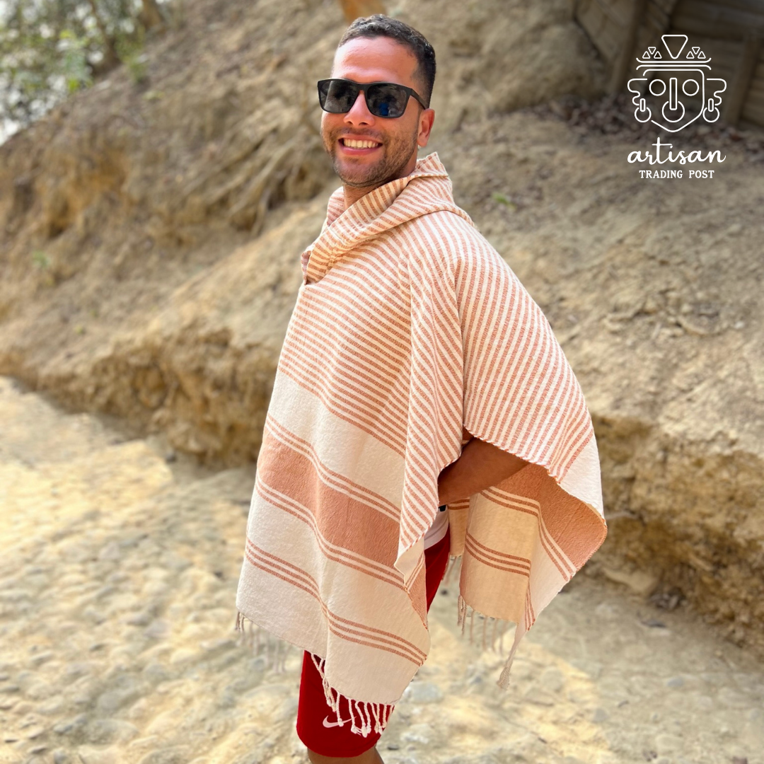 Poncho bateau | Coton tissé à la main | Orange d'automne