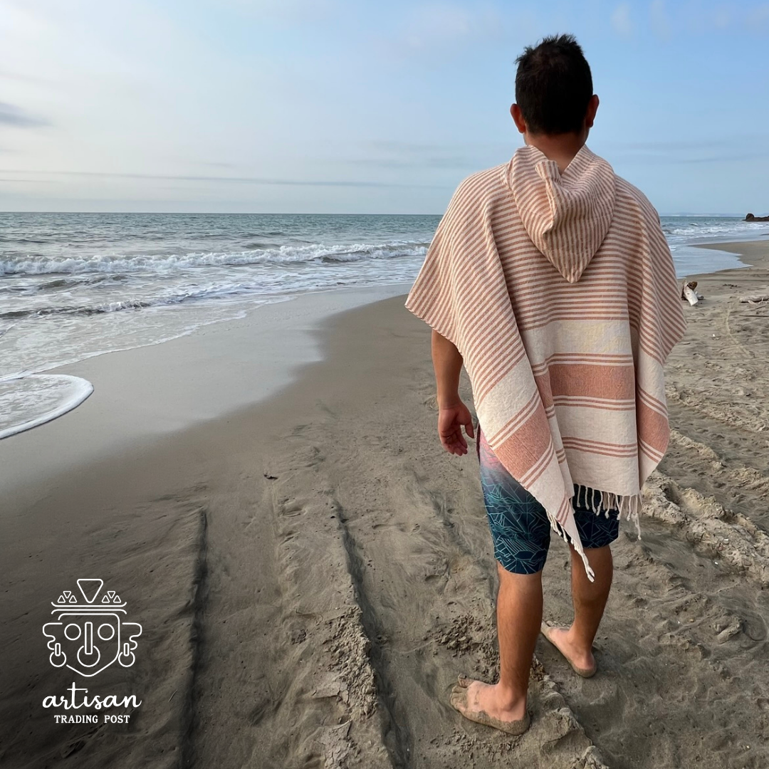 Poncho bateau | Coton tissé à la main | Orange d'automne