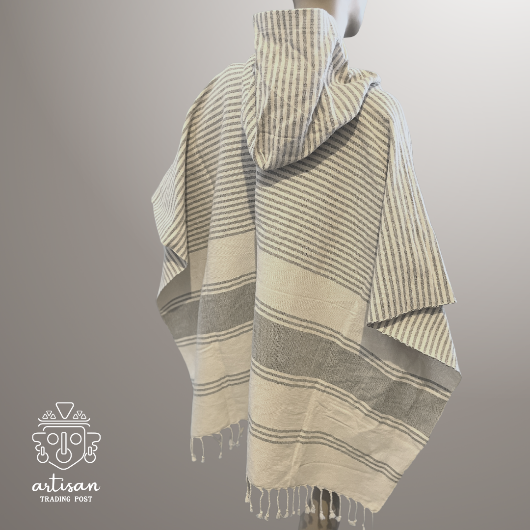 Poncho bateau | Coton tissé à la main | Gris pierre