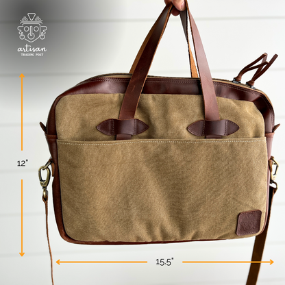 Canvas Messenger Bag with Leather Accents | Khaki