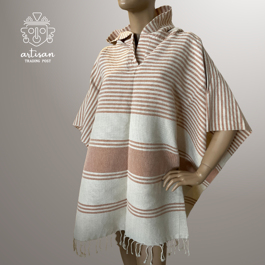 Poncho bateau | Coton tissé à la main | Orange d'automne