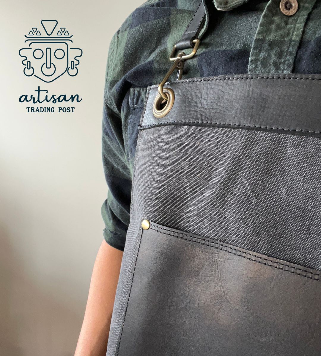 Artisan Apron | Black Canvas & Leather