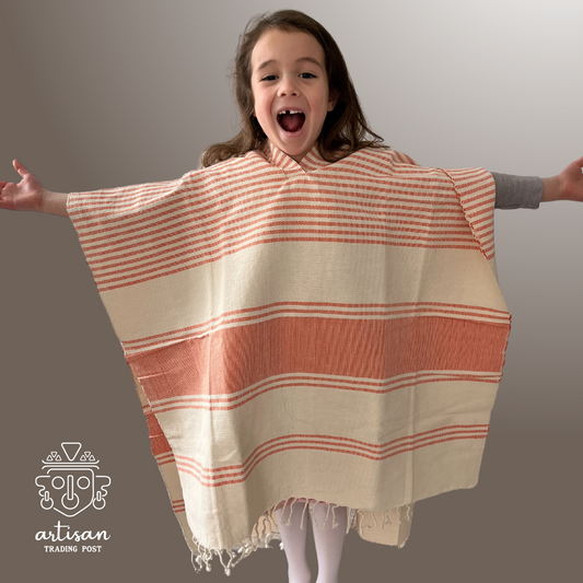 Junior Boat Poncho | Handwoven Cotton | Sunset Orange